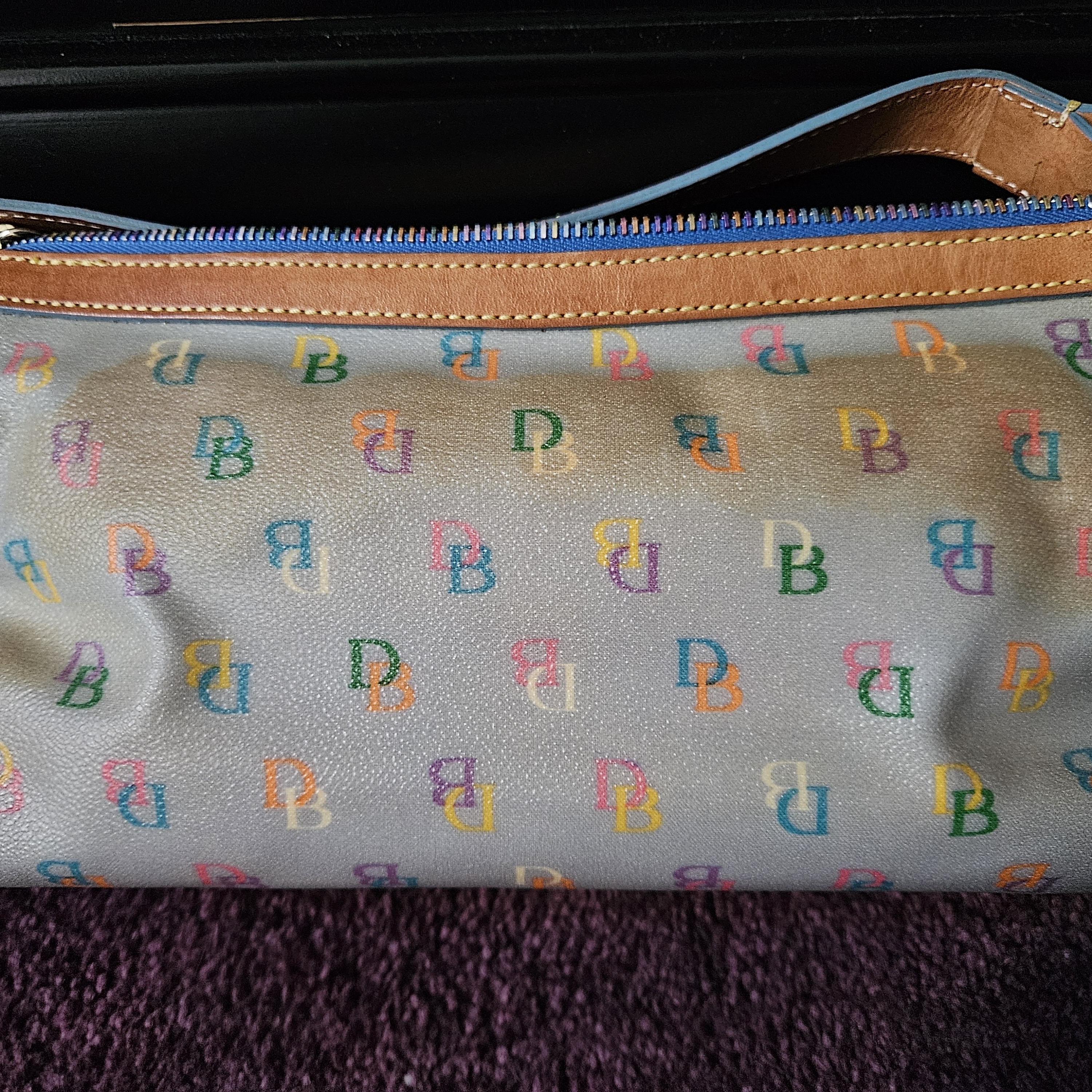 Dooney & Bourke Tan Leather Bag With Blue Interior